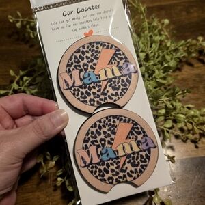 Mama Leopard Print Car Coaster Set